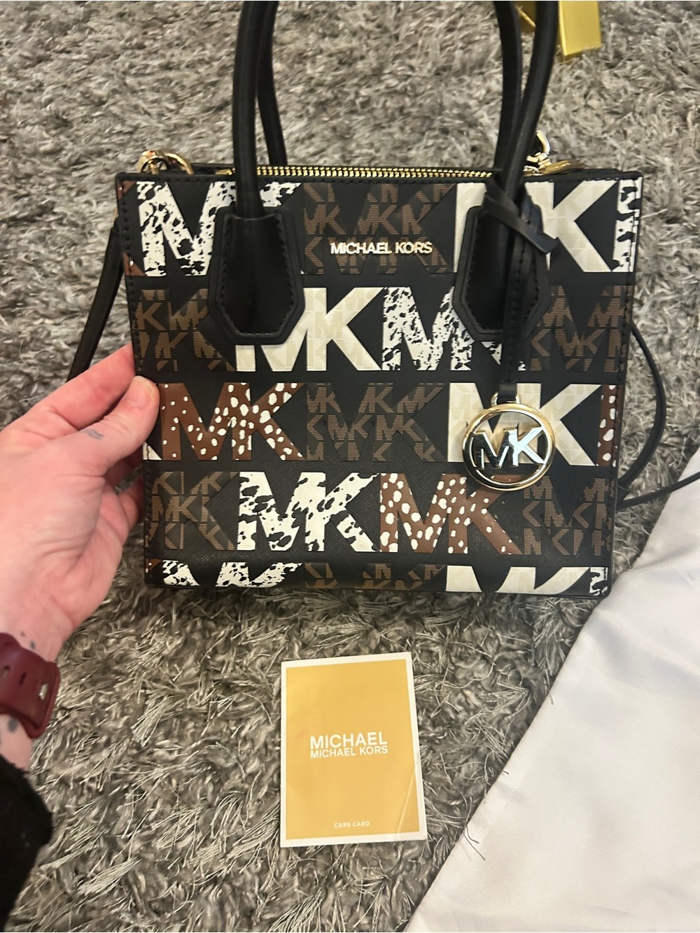 MICHAEL KORS Brown, Black & White Logo Satchel